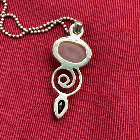 VTG Italy Sterling Garnet Gemstone Pendant Necklace Marked “Diagonal” - Picture 5 of 16
